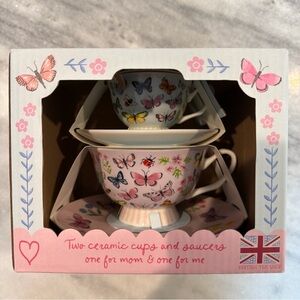 Mom‎ & Me Butterfly Ceramic Cups and Saucers Set Mothers Day Gift